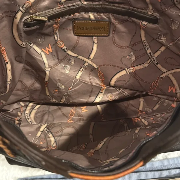 Montana West Brown and Tan Tote Bag with Contrast Stitching, Faux Leather - Image 4
