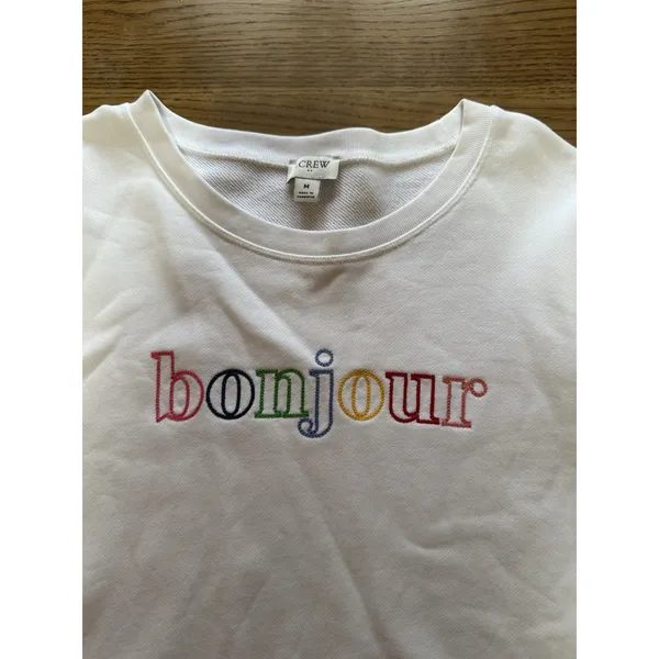J Crew Women Size Medium Bonjour Sweatshirt Long Sleeve Rainbow Colorful‎ Preppy - Image 6