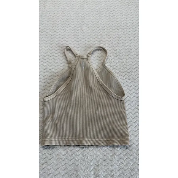 FP Movement Womens Ribbed High Neck Racerback Active Tank Top Tan XS/S - Image 3