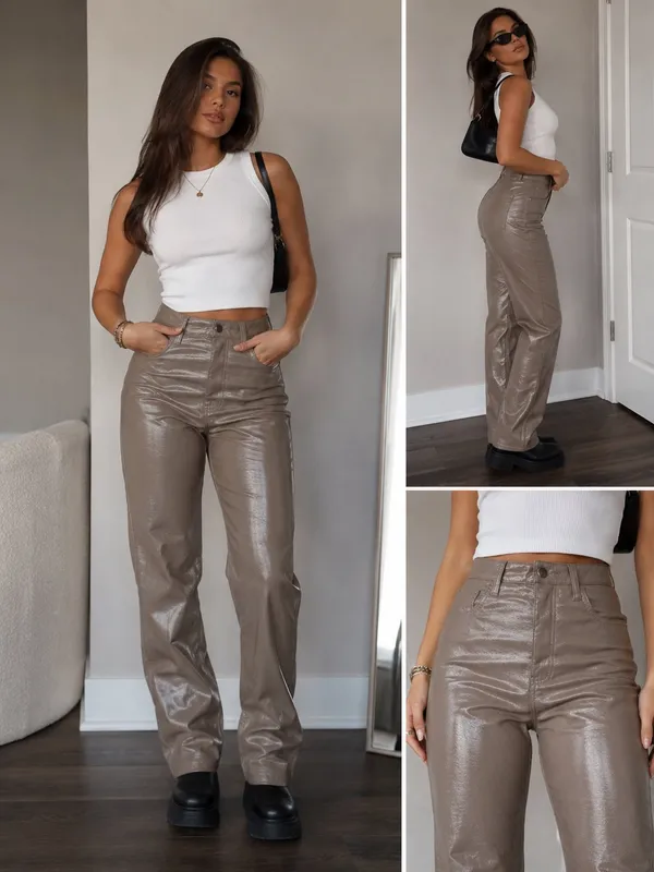 Abercrombie & Fitch 90s Straight Ultra High Rise Leather Pants - Image 2