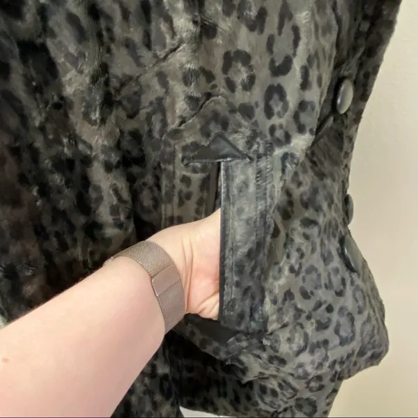 Milly Leopard Print Faux Fur Double Breasted Coat Jacket Small - Image 6