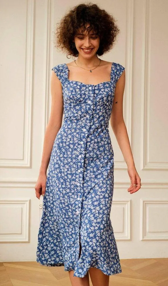 Rihoas Single-breasted Floral Midi Dress - Image 4