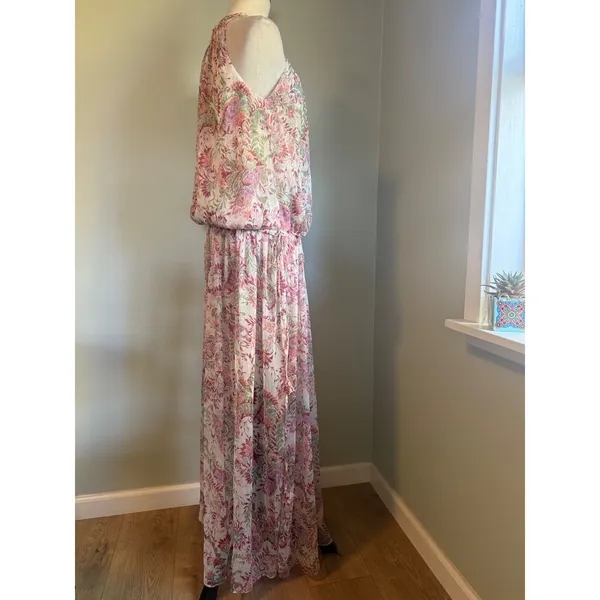 MISA Floral Halter Maxi Dress Pink Green XS/S Boho Chiffon flowy romantic whimsi - Image 10