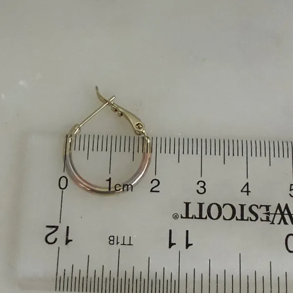 14K Gold Plated XP Tri-Tone Hoop Earrings Gold Rose Silver Tone Leverback - Image 3