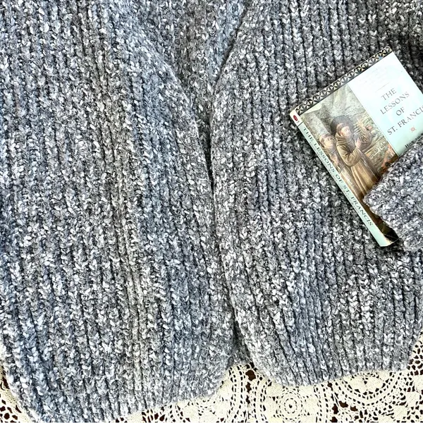 FRNCH PARIS Thick Knit Grey Open Cardigan Medium - Image 4