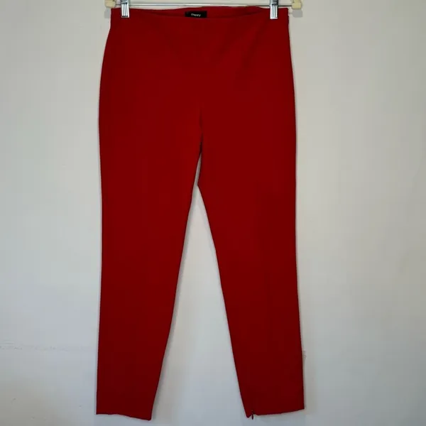 Theory $265 Women's Alettah Approach Cropped Pants‎ Crimson Red Size 6 Ankle Zip - Image 2