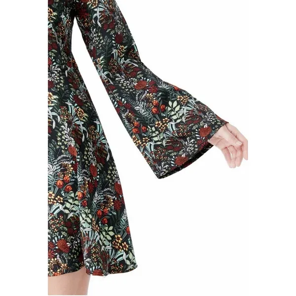 Zara Basic NWT XS‎ Floral Mini Dress Mock Neck Bell Sleeve Back Zip Viscose - Image 9