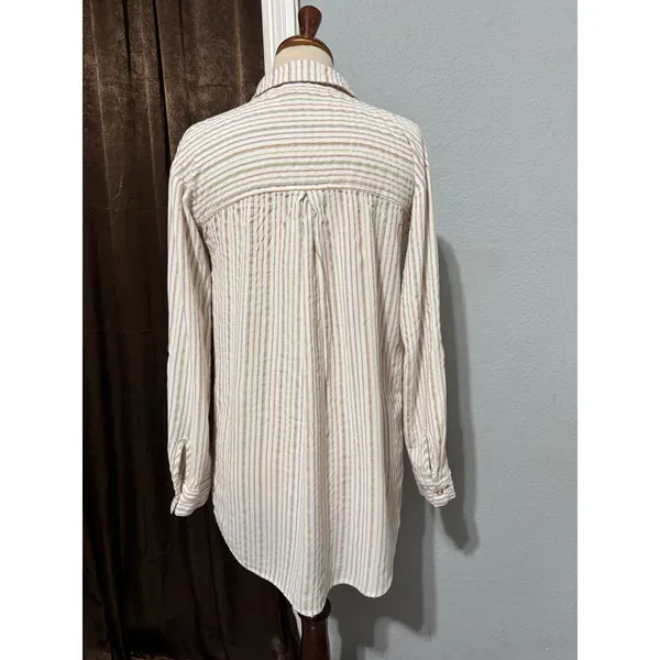 Free People Striped Tunic Shirt‎ Womens XS Long Sleeve Boho Split Neck Pullover - Image 9