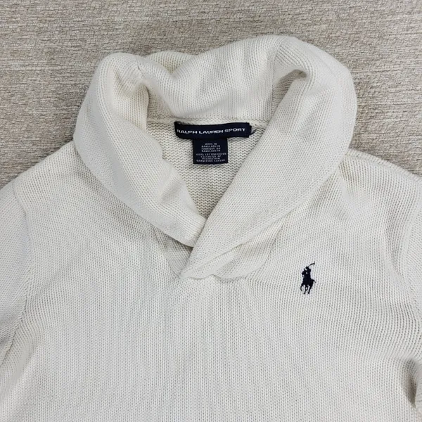 Ralph Lauren Sport Shawl Collar Sweater Womens Small White Preppy Blue Pony - Image 5