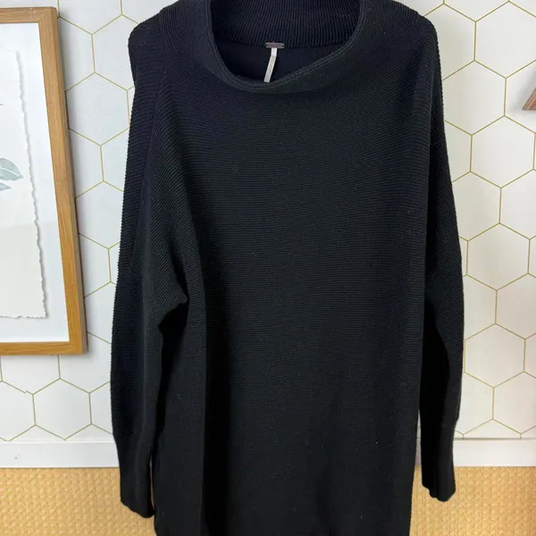 Free People Black Oversized Ottoman Slouchy Ribbed Tunic Sweater - Size - Small - Image 7