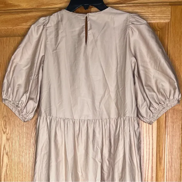 ZARA Asymmetric Puff Sleeve Tiered Cotton Poplin Midi Dress‎ in Camel Size XS - Image 16