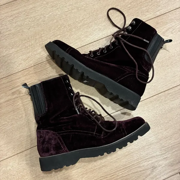 Donald Pliner Women’s Carmen Velvet Combat Boots Burgundy Red Size 6.5 - Image 2