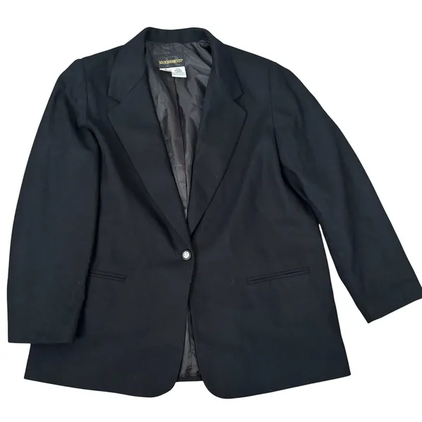 Vintage Pure New Wool Single Button Women's Blazer Size 18 Black Plus Size - Image 8