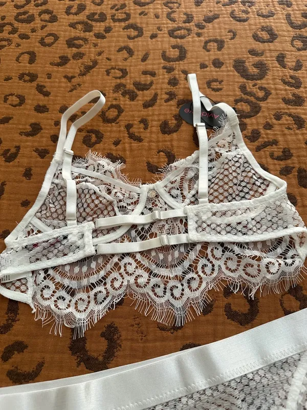 Avidlove Sheer White Lace Bralette & Bikini Set - Feminine Mesh Intimates - Image 3