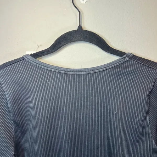 Offline By Aerie Seamless Cable Square Neck Ribbed Shirt Black Fall Sport NEW XL - Image 14