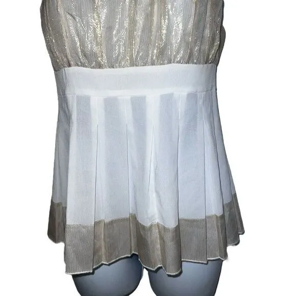 CACHE White With Gold Metallic Ruched Sheer Illusion Tank Cami‎ Top NWOT Siz - Image 5