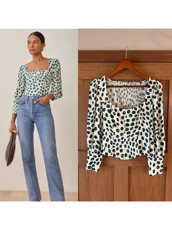 Reformation Calla Print Top Blouse In Tapioca Polka Dot Women’s size 2 - Image 2