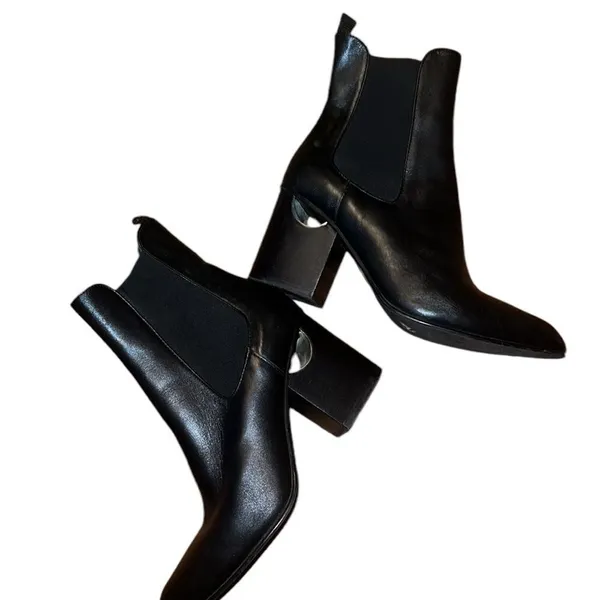Napoleoni Black Leather Booties Size 6.5 Black - Image 4