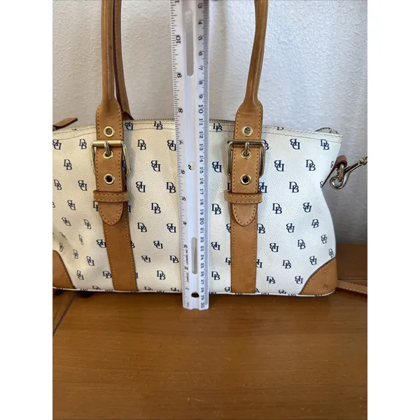 Vintage Dooney Bourke Signature Monogram Y2K 2000 White & Blue Satchel GUC - Image 8