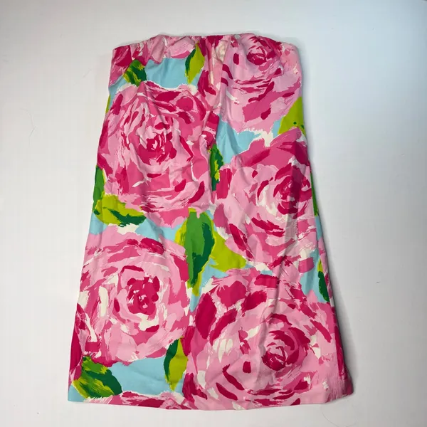Lilly Pulitzer hot Pink first impression Floral rose Strapless Mini Dress size 4 - Image 2