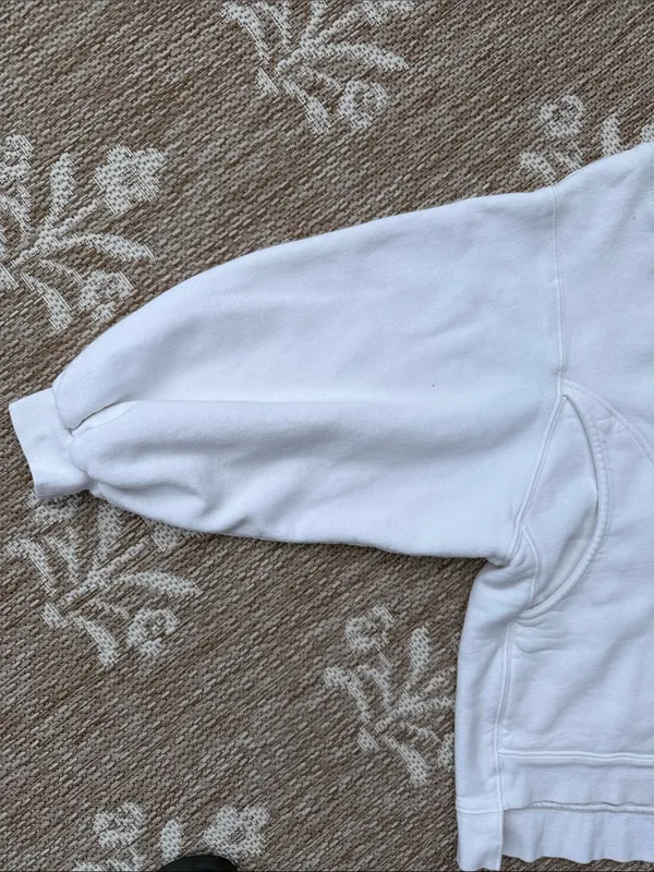 Free People oversized White quarter Zip-Up Hoodie with Black Drawcords - Image 2
