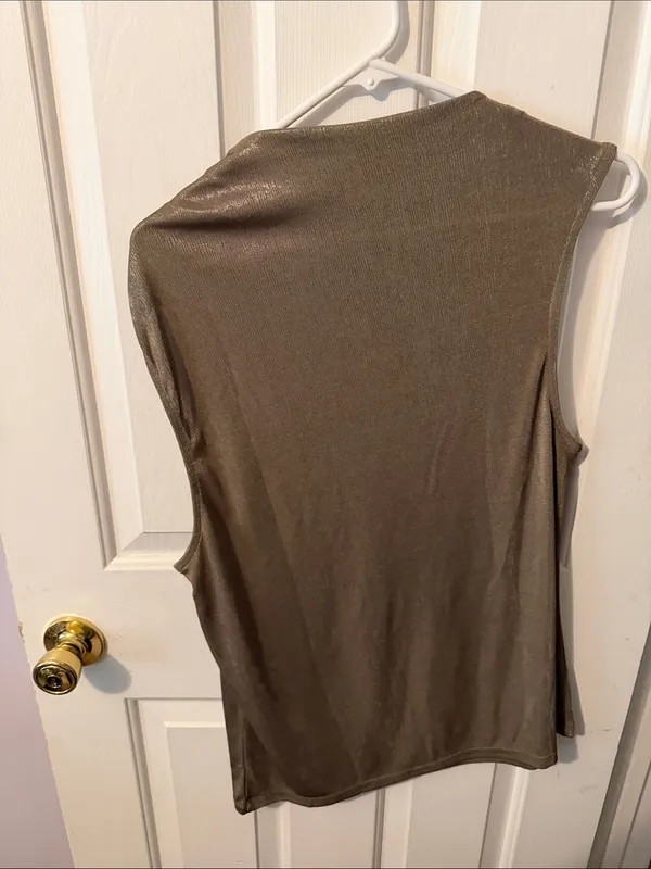 Banana Republic Metallic Taupe Sleeveless Drape Top - Image 3