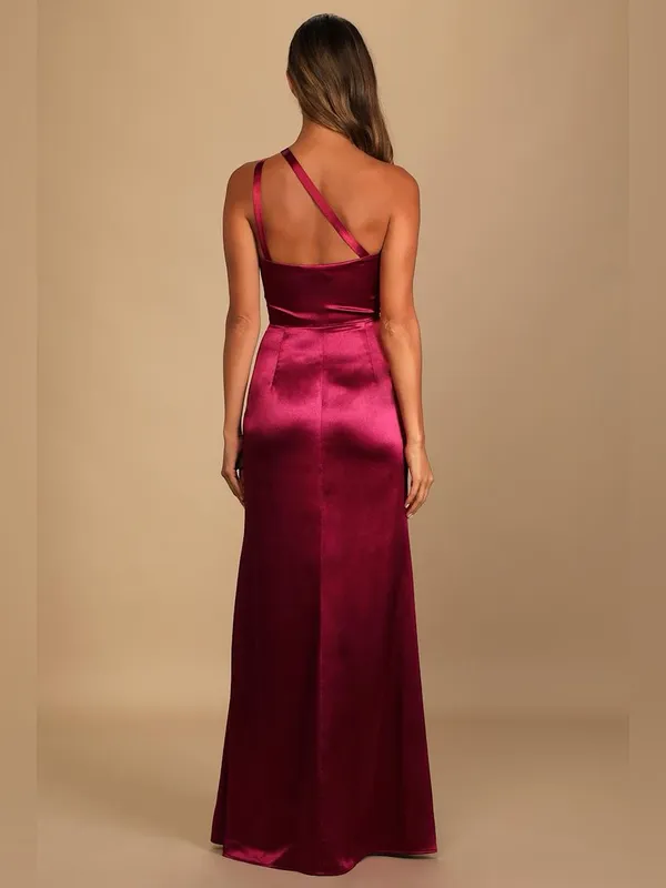 Lulus Devotion to Love Wine Satin One-Shoulder Maxi Dress small - Image 2