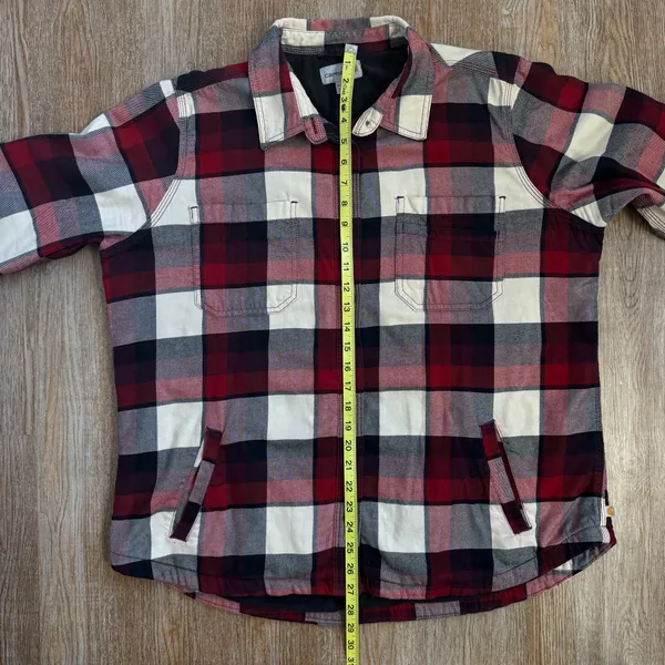 Carhartt Women’s XL Fleece Lined Flannel Shacket Buffalo Plaid Red Black White - Image 5