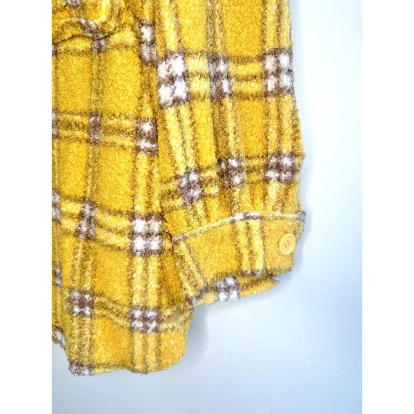 En Crème Women's‎ Small Sherpa Shacket Jacket Plaid Oversized Mustard Streetwear - Image 9