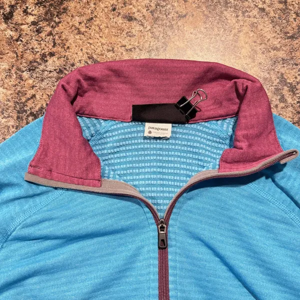 Patagonia Womens 1/2 Zip Base Layer Power Dry Grid Fleece Blue Size Medium DZ - Image 4