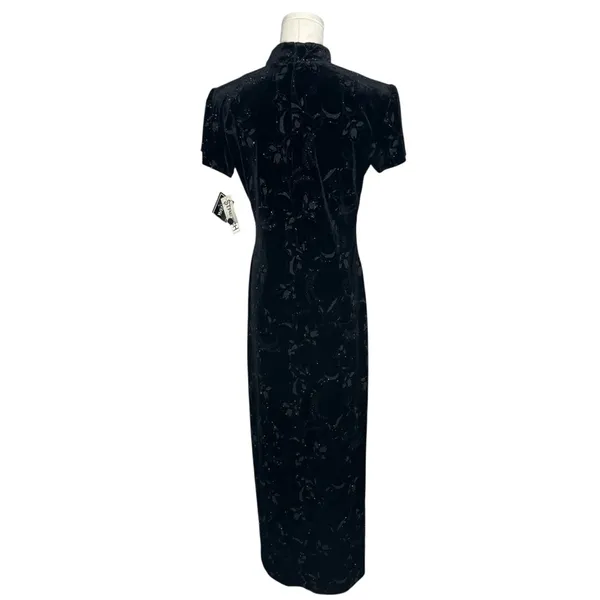 NEW Vintage Dressbarn Beaded Floral Velvet Qipao Cheongsam Maxi Dress Deadstock - Image 2