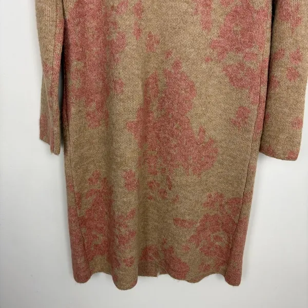 Happily Grey Long Cardigan Faux Fur Neckline Pink Tan Elevated Indie Glam Large - Image 11