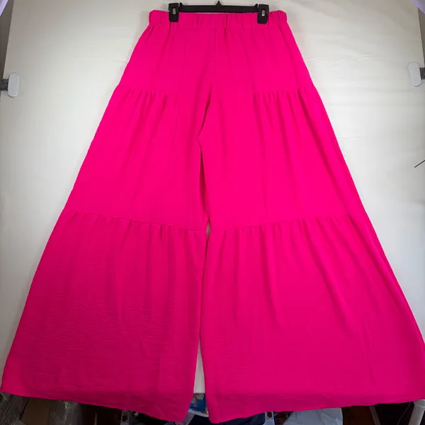 Cato Hot Pink Tiered Palazzo Pant Wide Leg Elastic Waist Lightweight Trouser Med - Image 2