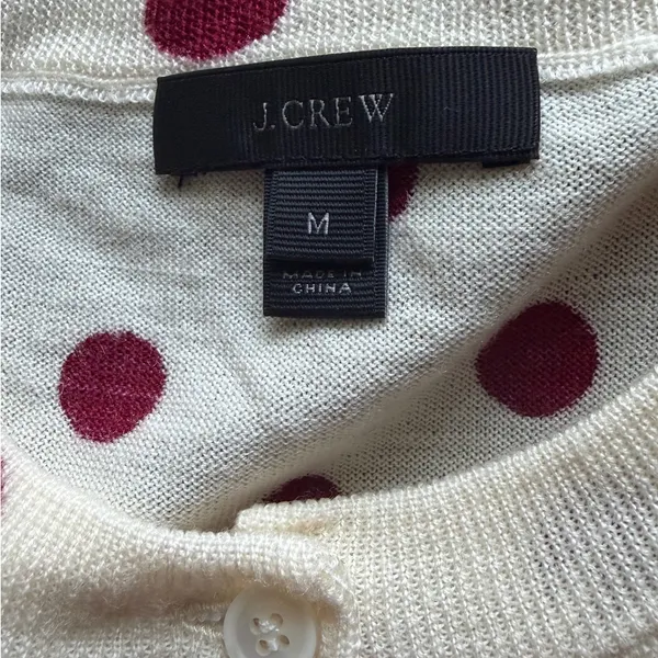 J.Crew Tippi Cardigan Sweater ‎ Medium Merino Wool Polka Dot Sequin Cream Red - Image 6
