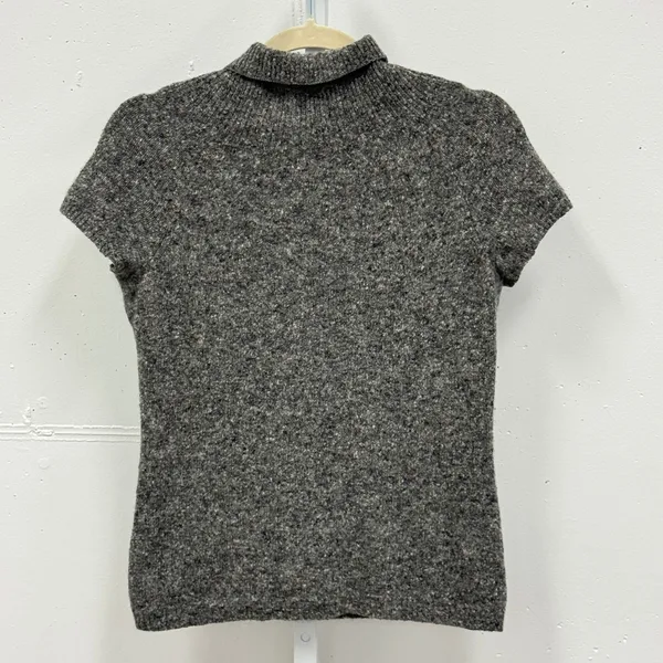 Elie Tahari Grey Marled Knit Mock Neck Short Sleeve Sweater Minimalist‎ Small - Image 2