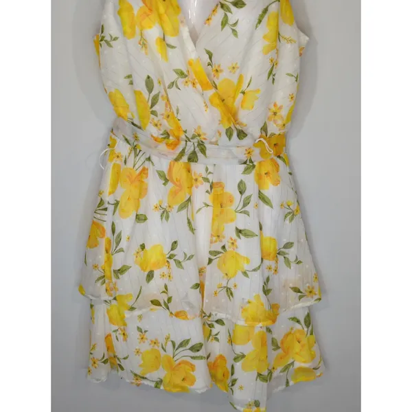 Crystal Doll White &‎ Yellow Floral Belted Mini Dress SMALL NWT Cottage Prairie - Image 3