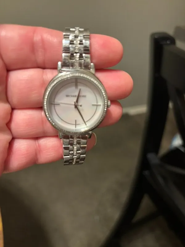 Michael Kors Silver Tone Crystal Bezel Watch Mother of Pearl Dial - Image 2
