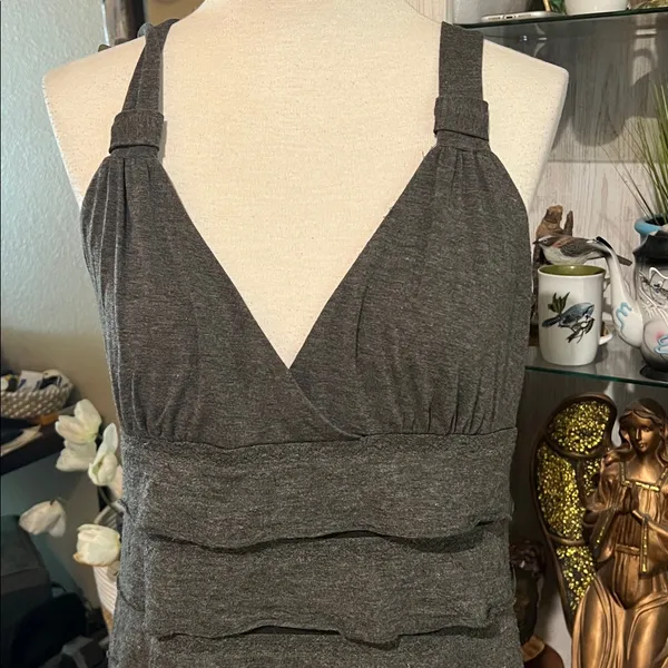 Max studio tiered dress gray women’s size L long - Image 4