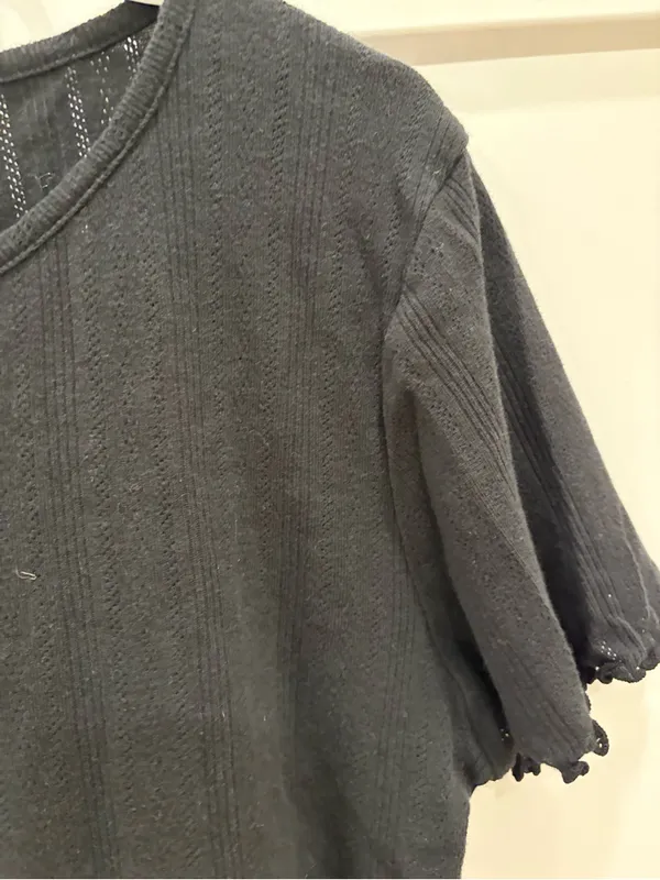 J. Crew Black Short Sleeve Button-Front Top 100%Cotton Size Medium - Image 5