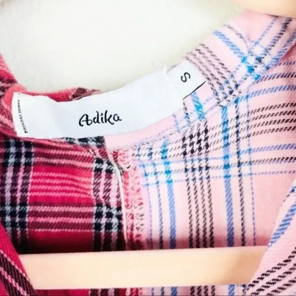 ADIKA‎ Plaid Mismatch Cropped Long Sleeve Shirt Small - Image 6