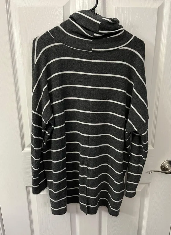 PaperMoon Oversized Medium Gray & White Striped Cowl Neck Tunic Top - Image 2