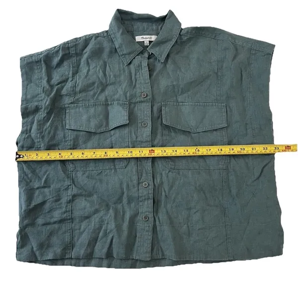 Madewell Womens Flap-Pocket Button Up Linen Shirt S Distant Mineral Quiet Luxury - Image 8
