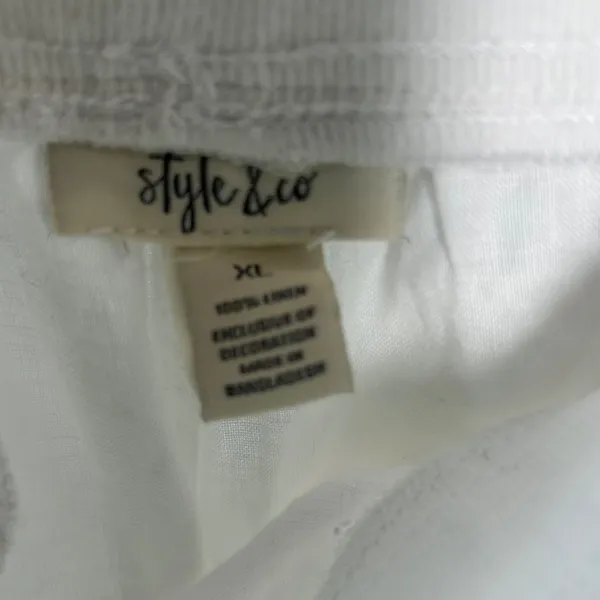 Style & Co White Linen‎ Cargo Capri Pants XL Elastic Drawstring Cropped Pockets - Image 6