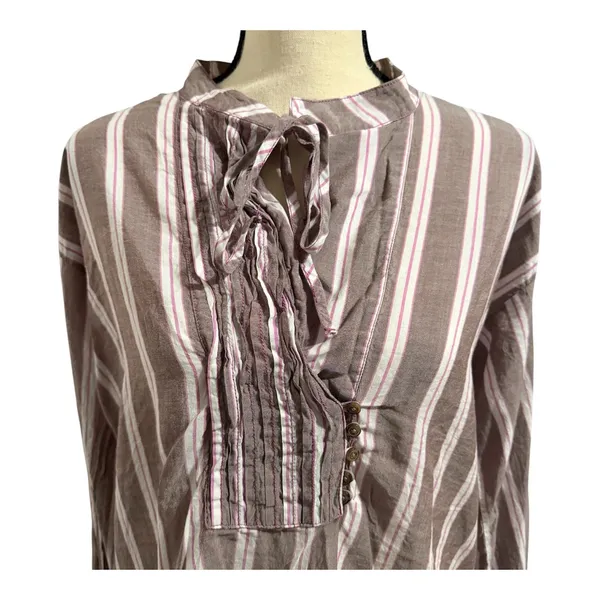 Pilcro Anthropologie Women's Pink Brown Stripe Long sleeve Popover Top Sz S - Image 3