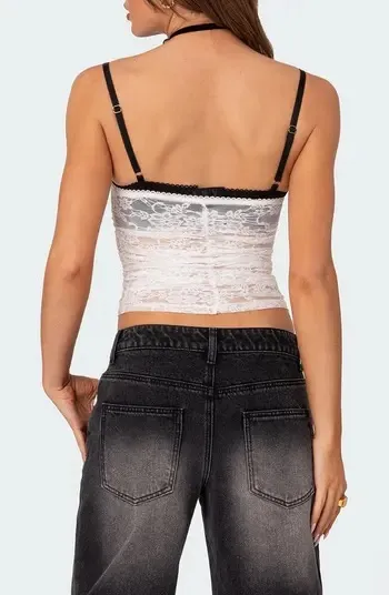 Edikted Eleanor Bra Detail Sheer Lace Top - Image 3