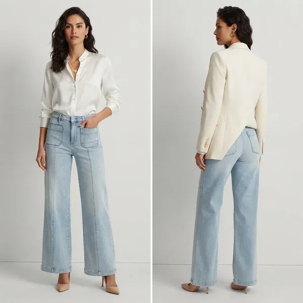 LC Lauren Conrad Super High Rise Wide Leg Jeans Women's 12 Light Wash Front Seam - Image 2
