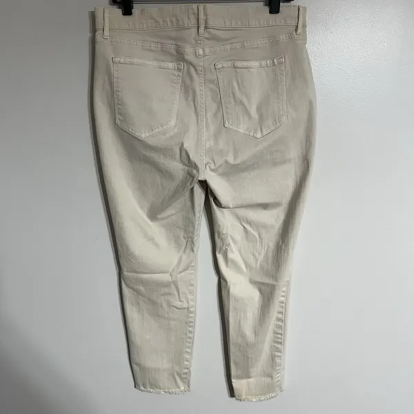 Loft Women's Cream Colored Khaki‎ Pants Size 12 Petite Straight Leg Raw Hem - Image 12