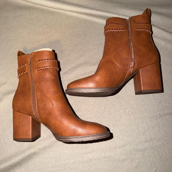 Zodiac Rexx Ankle Boots Cognac Brown Whipstitch Buckle Block‎ Heel Booties 7M - Image 2