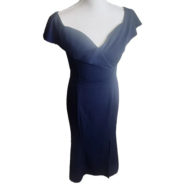 Alexa B Nites Navy Blue Formal Long Gown Dress 6P Petiite‎ draped neckline - Image 2