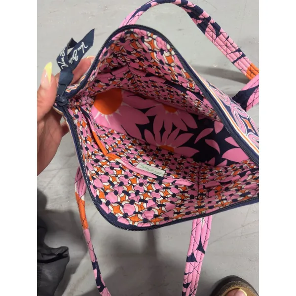 Vera Bradley Quilted Cotton Small Tote Bag Pink Navy Floral Shoulder Purse - Image 5